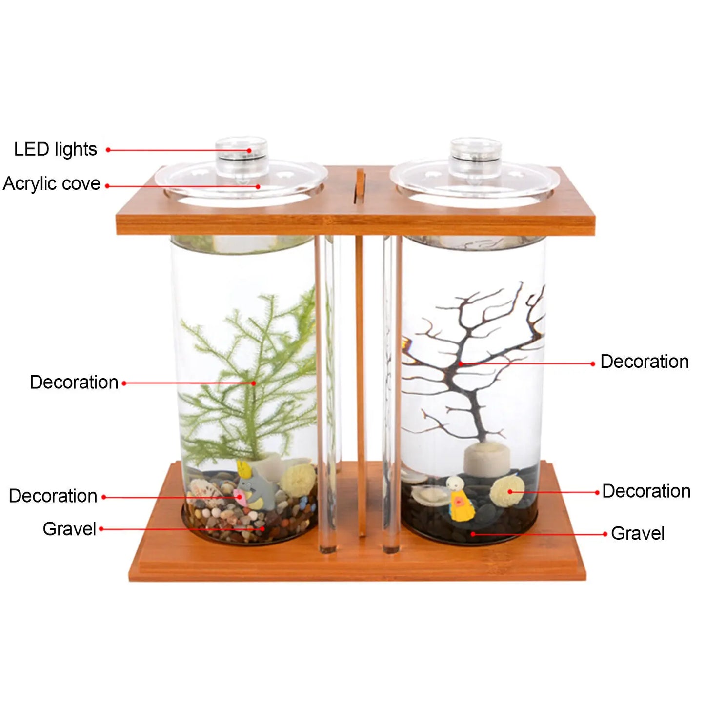 Glass Betta Fish Tank with Bamboo Base Mini Aquarium for Desktop