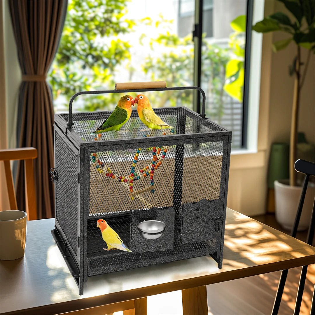 Portable Bird Cage Travel Carrier Playpen with Hammock Toy Removable Tray