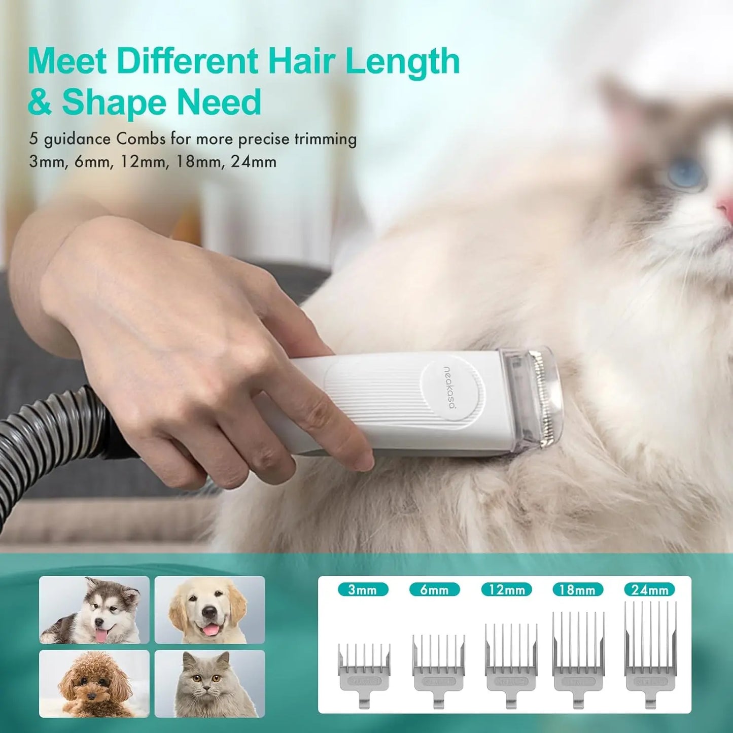 Neakasa P1 Pro Pet Grooming Kit and Vacuum Suction Professional Clippers with Five Grooming Tools for Dogs and Cats