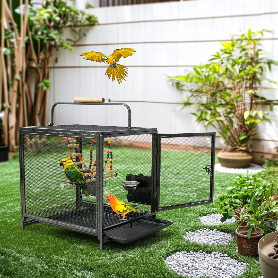 Portable Bird Cage Travel Carrier Playpen with Hammock Toy Removable Tray