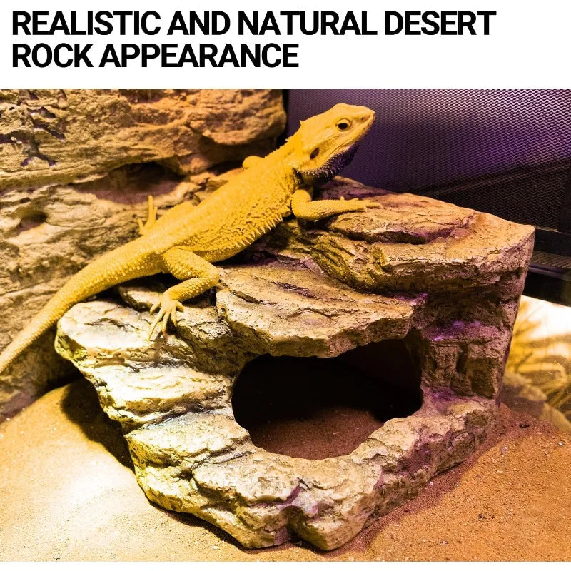 Reptile Hideout Cave Habitat Tank Decor for Bearded Dragon Leopard Gecko Lizards and Turtles