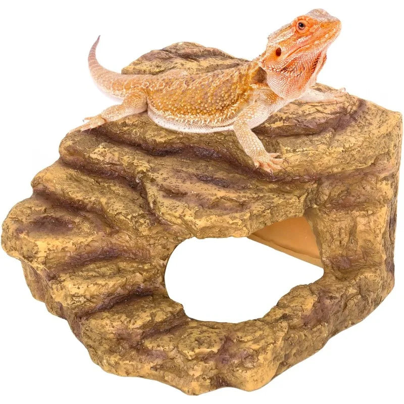 Reptile Hideout Cave Habitat Tank Decor for Bearded Dragon Leopard Gecko Lizards and Turtles