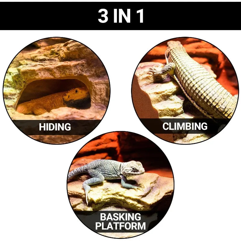 Reptile Hideout Cave Habitat Tank Decor for Bearded Dragon Leopard Gecko Lizards and Turtles