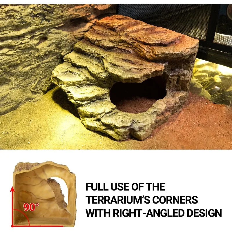 Reptile Hideout Cave Habitat Tank Decor for Bearded Dragon Leopard Gecko Lizards and Turtles