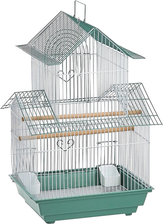 Peak Style Parakeet Bird Cage 13.5 Inch by 11 Inch by 22 Inch with Swing Perches Cups and Tray Toy